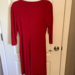 Red knit rouched wrap around dress